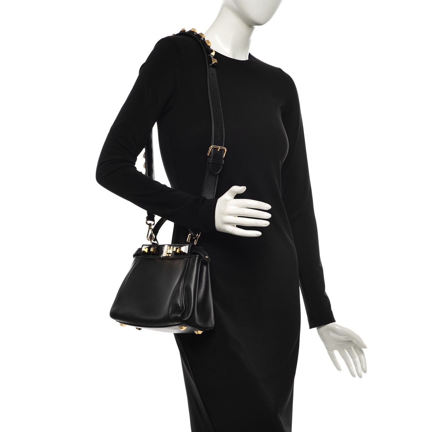Fendi Nappa Studded Mini Peekaboo Iconic Satchel Black 2 of 8