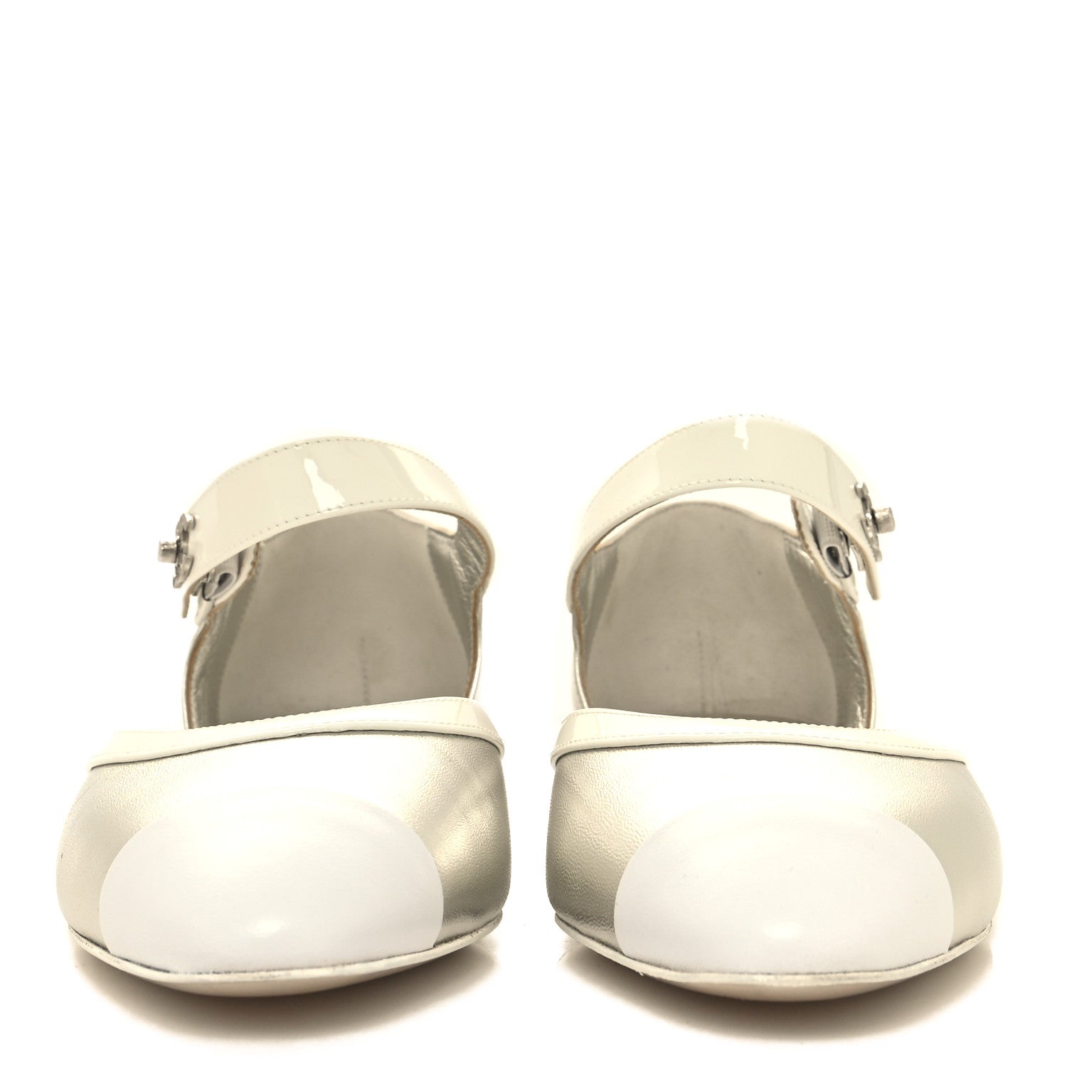 Chanel Metallic Lambskin Patent Calfskin Mary Jane Flats 36.5 White Silver 2 of 11