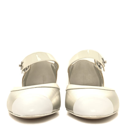 Chanel Metallic Lambskin Patent Calfskin Mary Jane Flats 36.5 White Silver 2 of 11