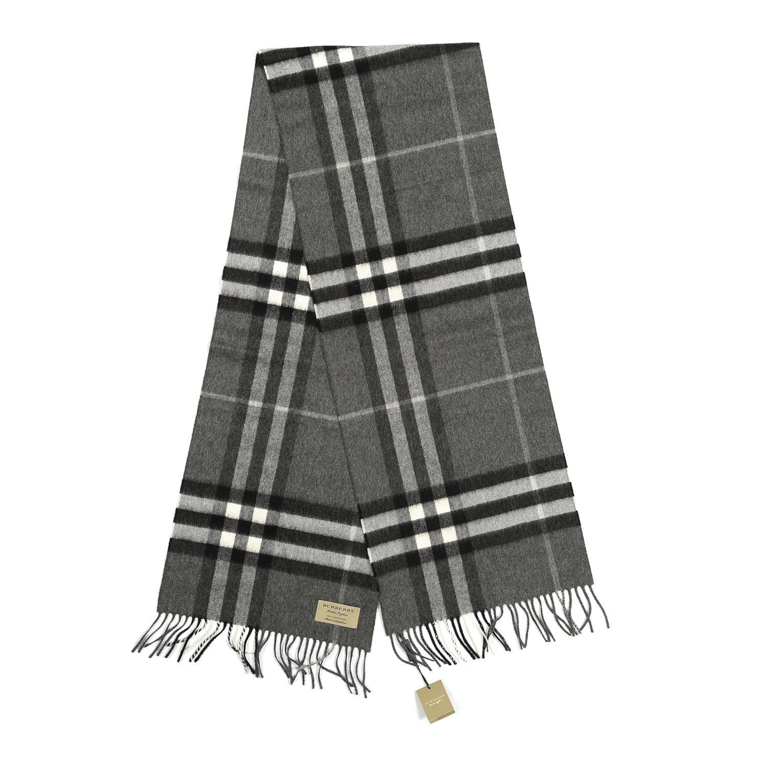 Burberry Cashmere Giant Check Scarf Mid Grey 2 of 3