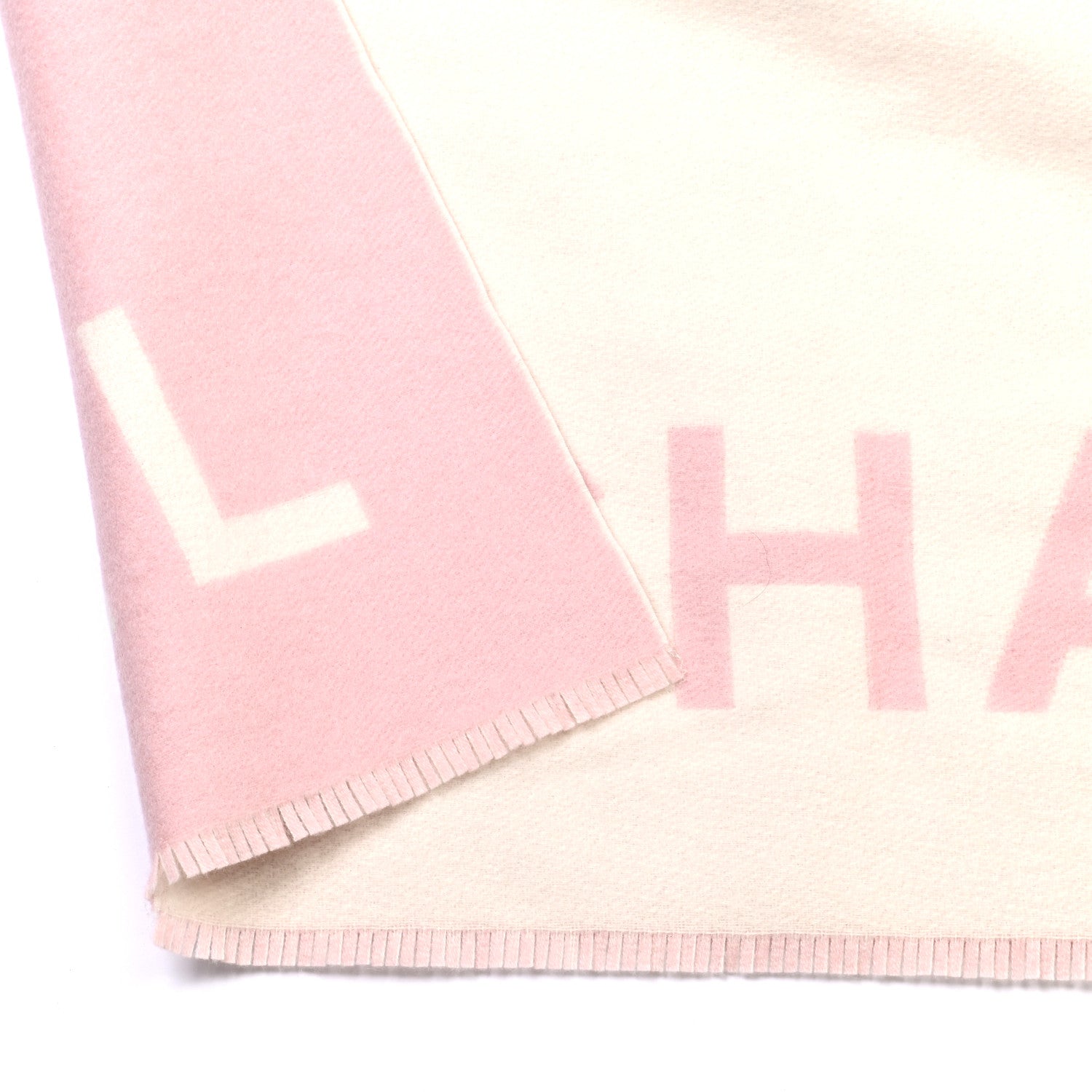 Chanel Cashmere CC Fringe Stole Pink White 4 of 5
