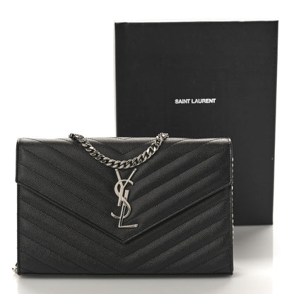 Saint Laurent Grain De Poudre Matelasse Chevron Monogram Chain Wallet Black 9 of 9
