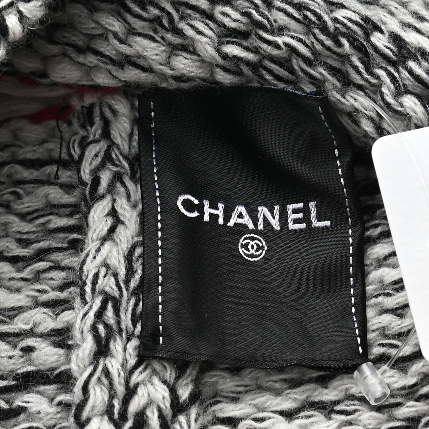 Wool Shearling CC Beanie Hat Ivory Black Red