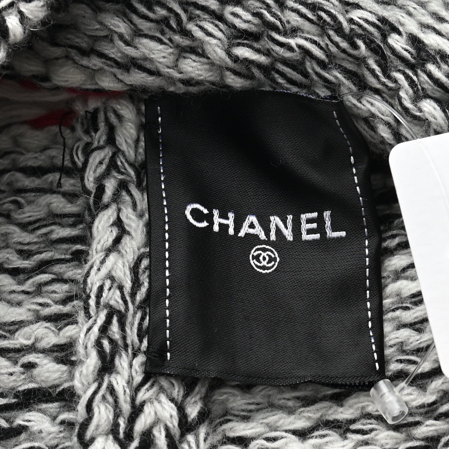 Chanel Wool Shearling CC Beanie Hat Ivory Black Red 4 of 5
