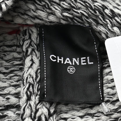 Chanel Wool Shearling CC Beanie Hat Ivory Black Red 4 of 5