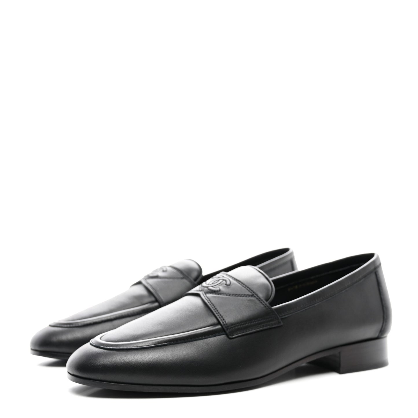 Calfskin Lambskin CC Loafers 38.5 Black