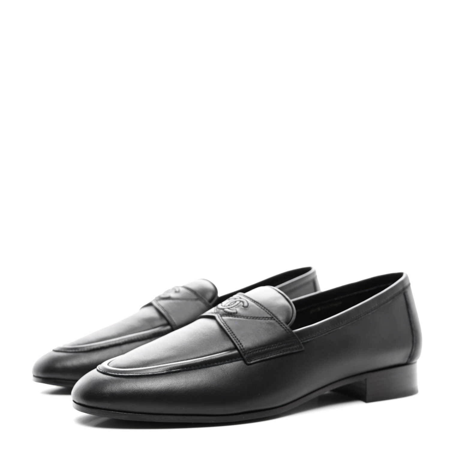Chanel Calfskin Lambskin CC Loafers 38.5 Black 3 of 8
