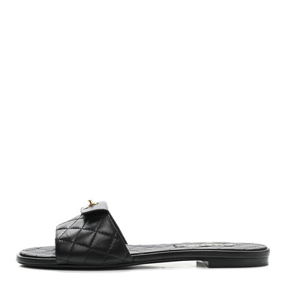 Chanel Lambskin Quilted CC Turnlock Sandals 40 Black 1 of 9