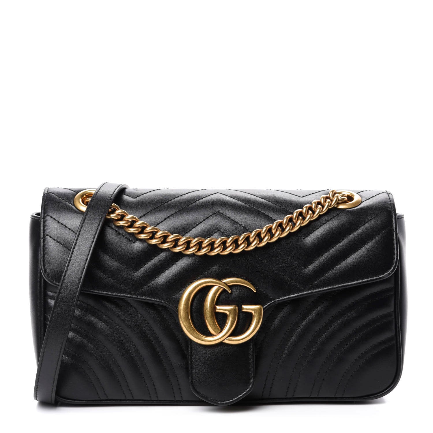 Gucci Calfskin Matelasse Small GG Marmont Shoulder Bag Black 1 of 12