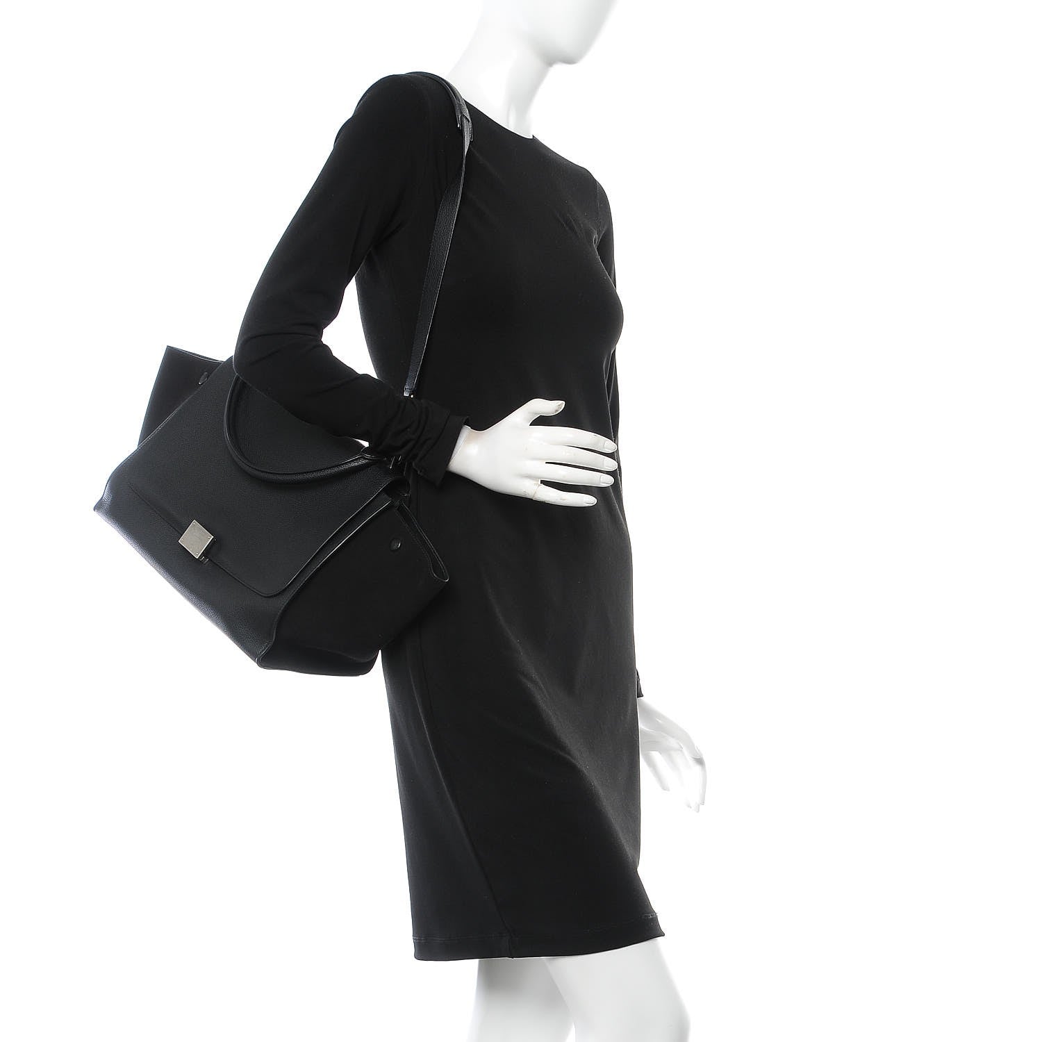 Celine Drummed Calfskin Suede Medium Trapeze Black 2 of 6