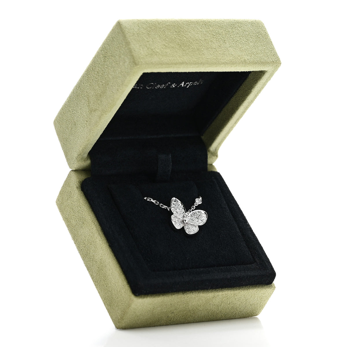 18K White Gold Diamond Two Butterfly Pendant Necklace