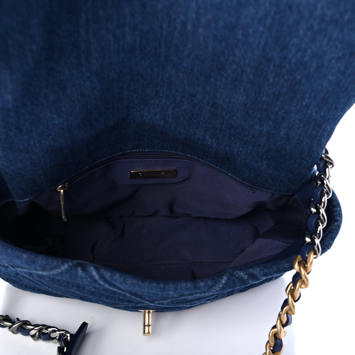 Denim Quilted Large Chanel 19 Flap Blue
