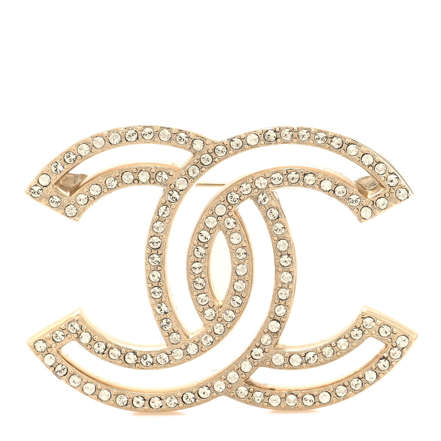 Chanel Crystal CC Brooch Light Gold 1 of 3