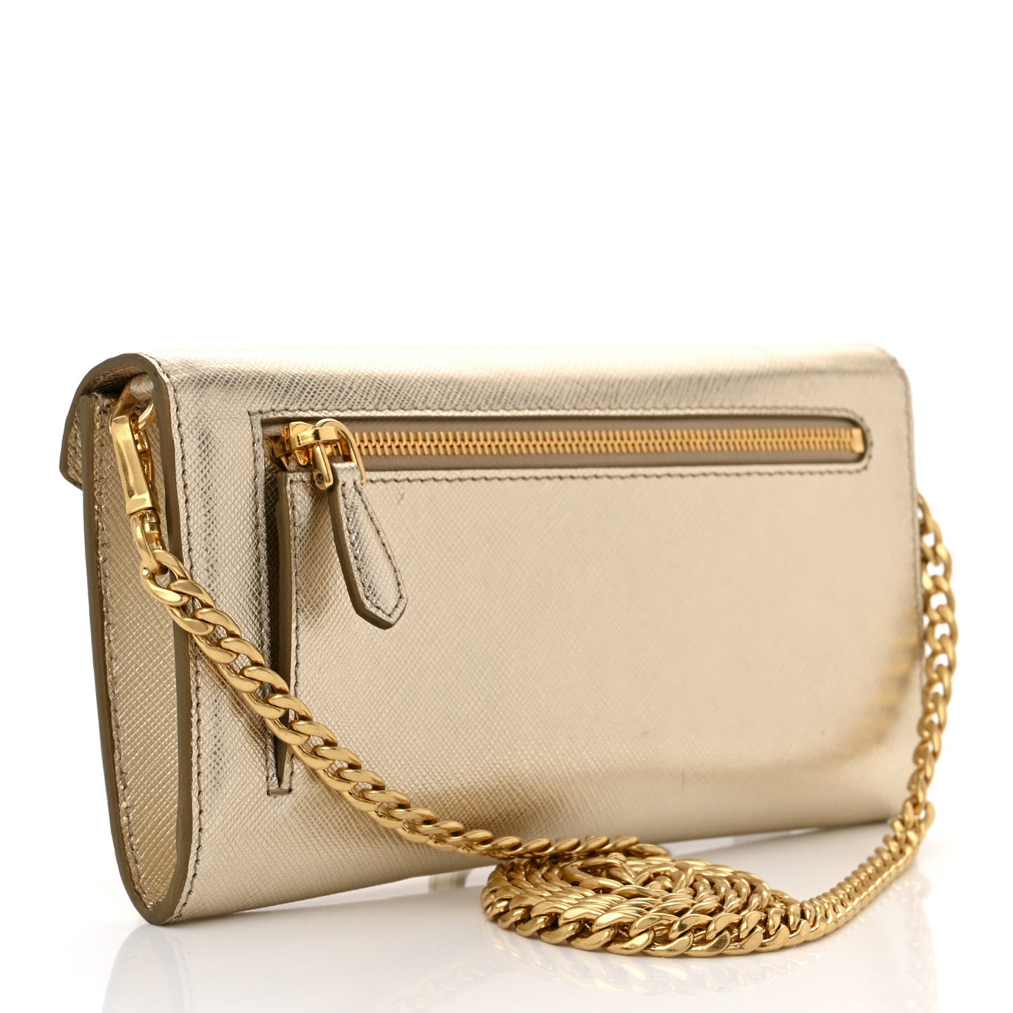Metallic Saffiano Triangle Mini Crossbody Bag Platino