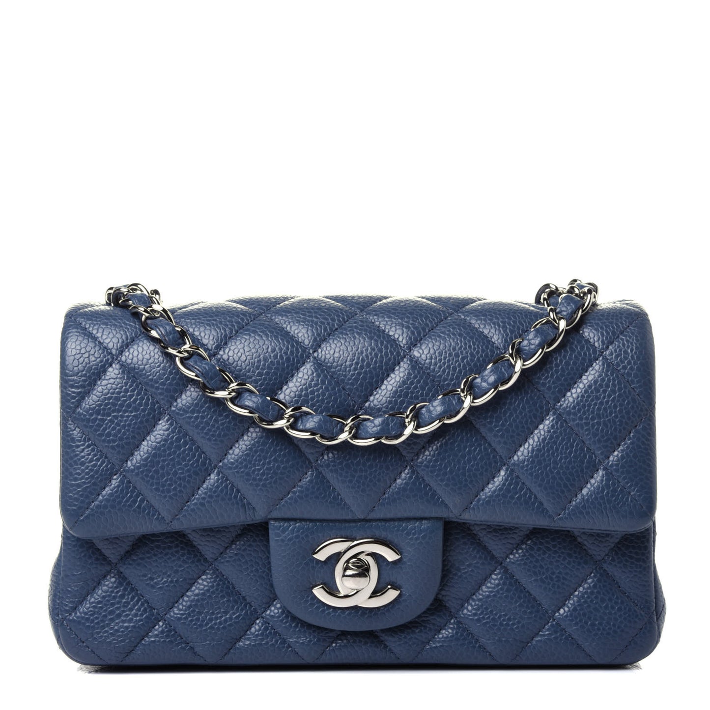 Caviar Quilted Mini Rectangular Flap Blue