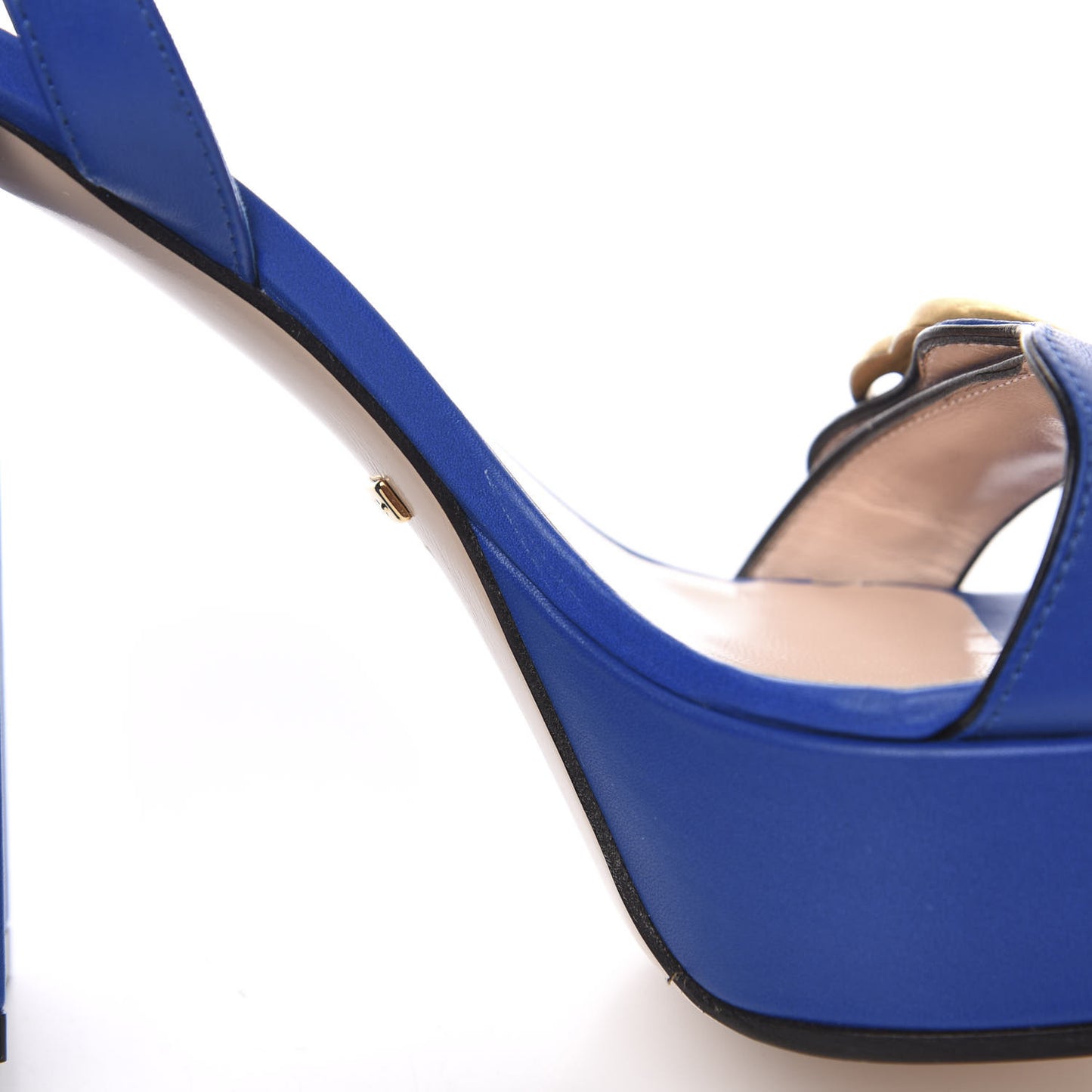 Calfskin GG Marmont Ankle Wrap 30/115mm Platform Sandals 37.5 Bright Blue