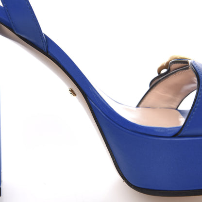 Gucci Calfskin GG Marmont Ankle Wrap 30/115mm Platform Sandals 37.5 Bright Blue 8 of 9