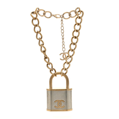 Chanel CC Oversized Padlock Necklace Gold Silver 3 of 4