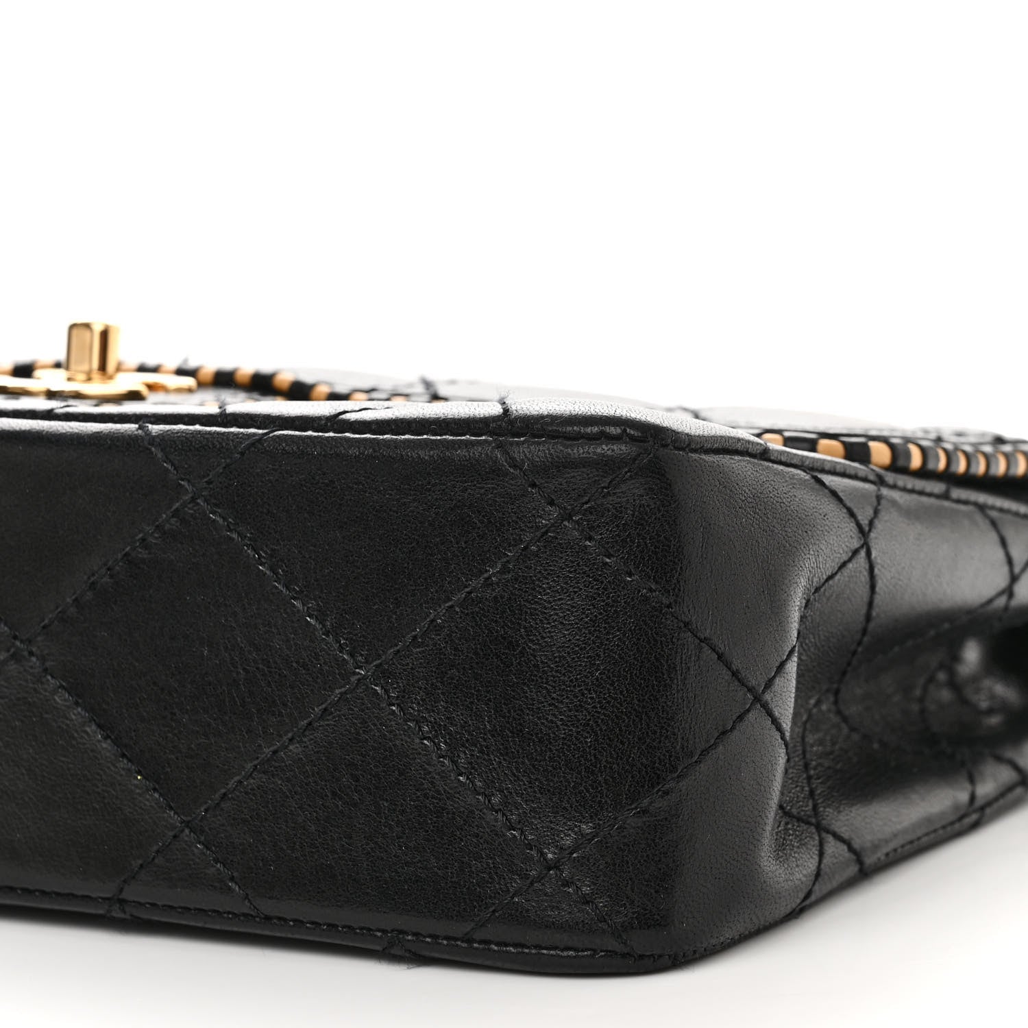 Chanel Lambskin Quilted Perforated Edge Flap Black Beige 10 of 11