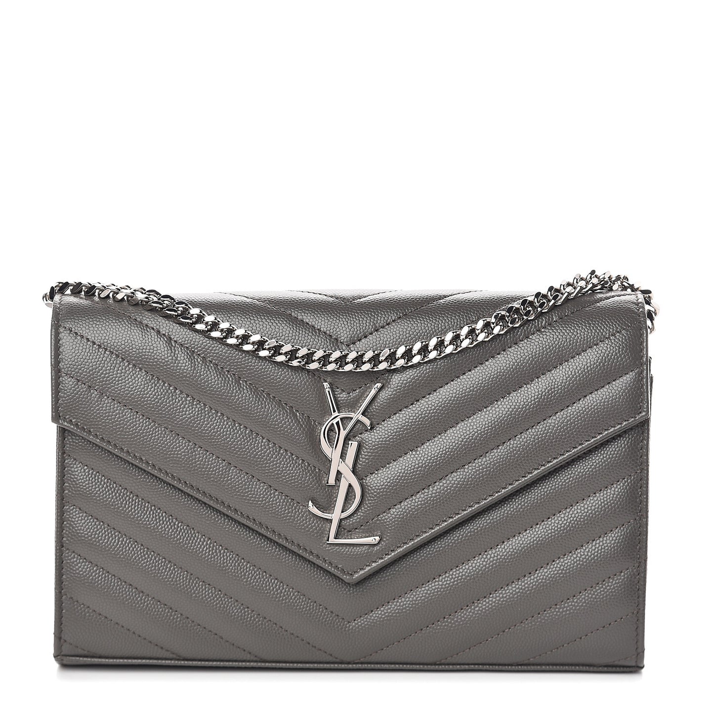 Grain De Poudre Matelasse Chevron Monogram Chain Wallet Fog