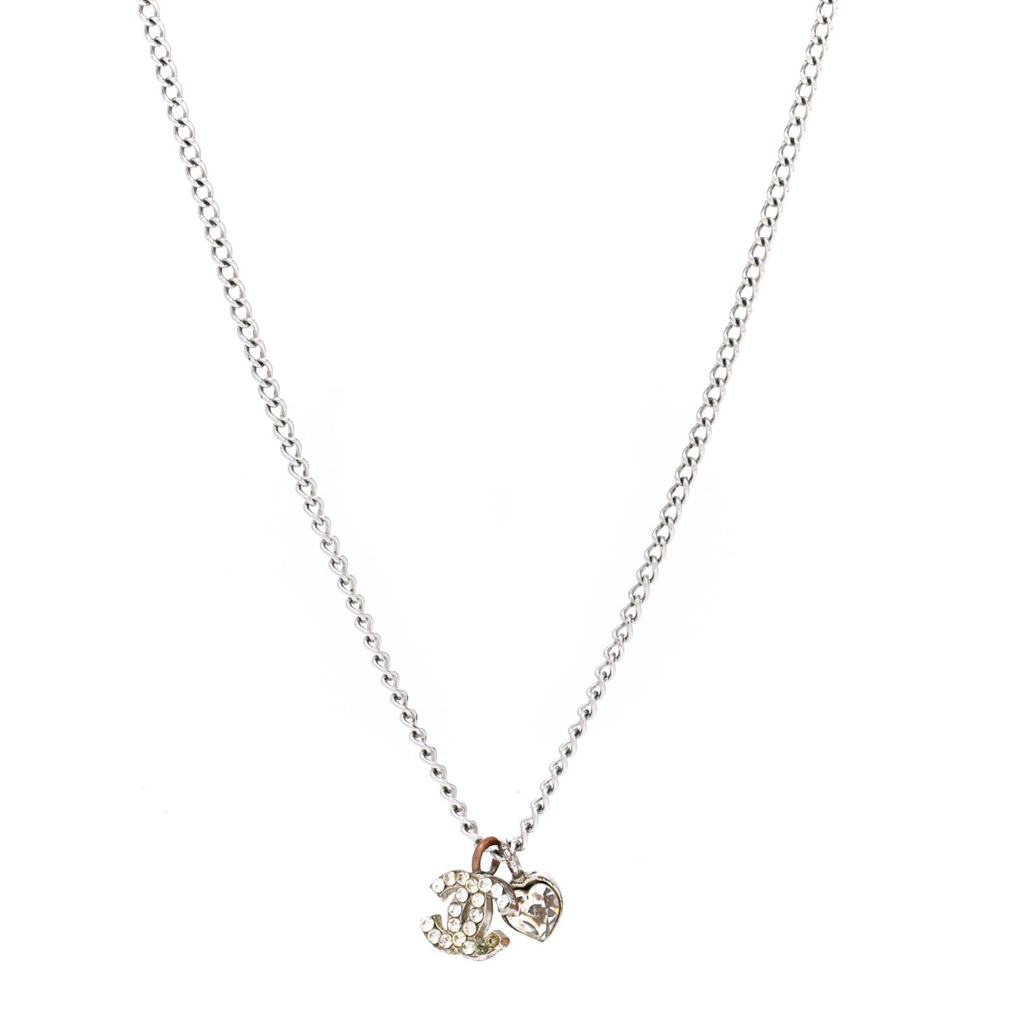 Crystal CC Heart Necklace Silver