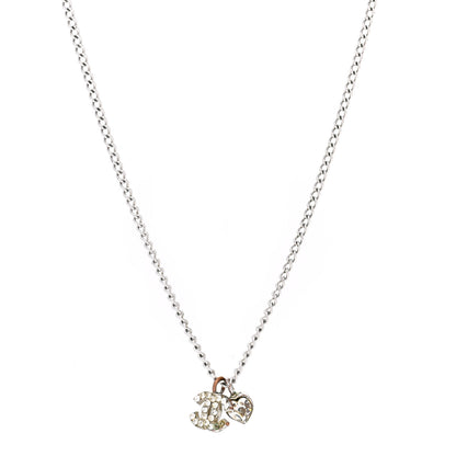 Chanel Crystal CC Heart Necklace Silver 1 of 7