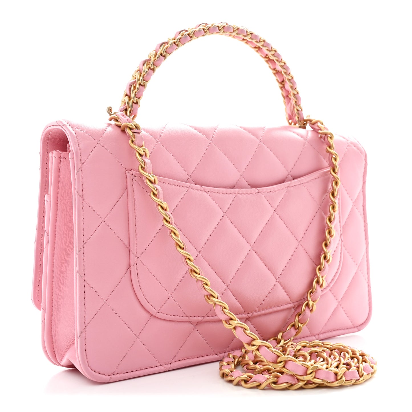 Lambskin Quilted Pick Me Up Wallet On Chain WOC Light Pink