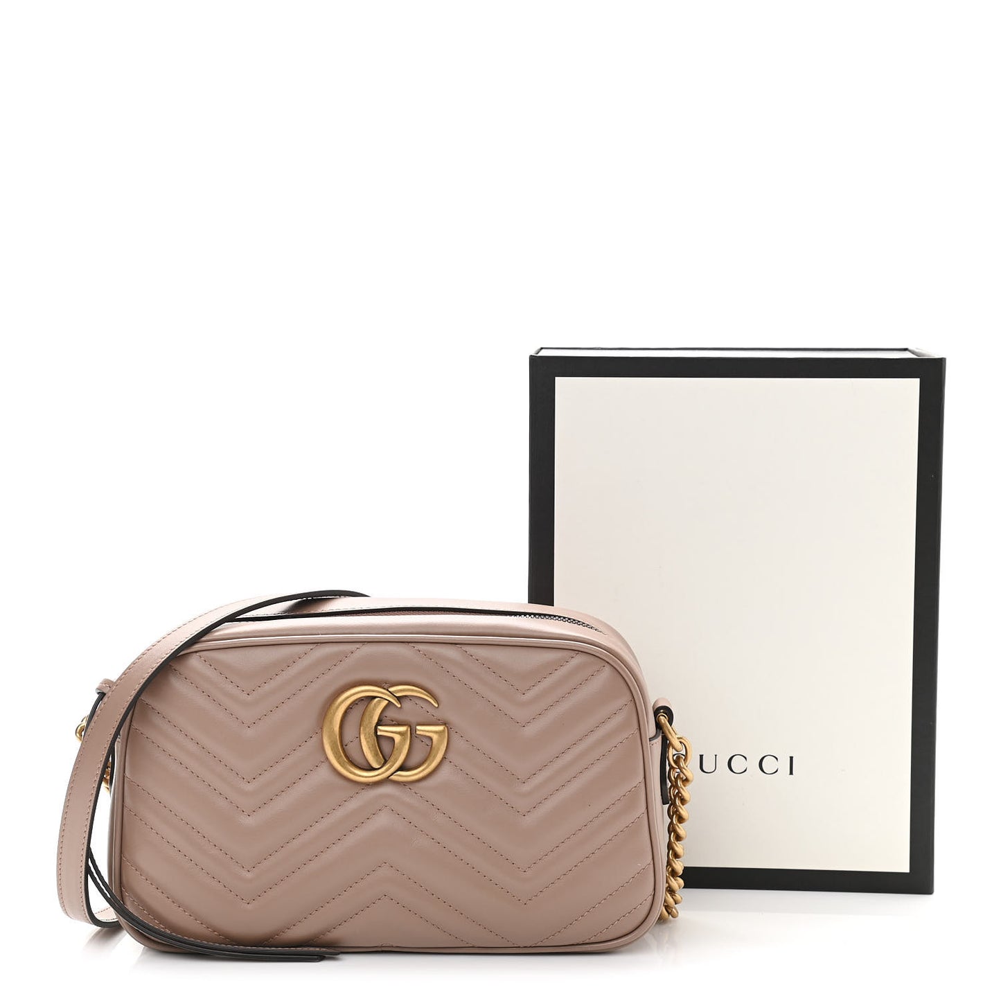 Calfskin Matelasse Small GG Marmont Chain Shoulder Bag Porcelain Rose