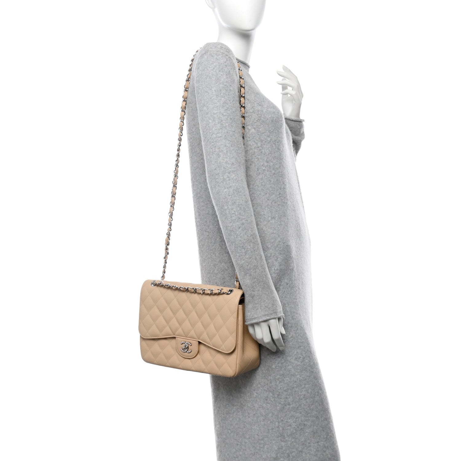 Chanel Caviar Quilted Jumbo Double Flap Light Beige 2 of 10