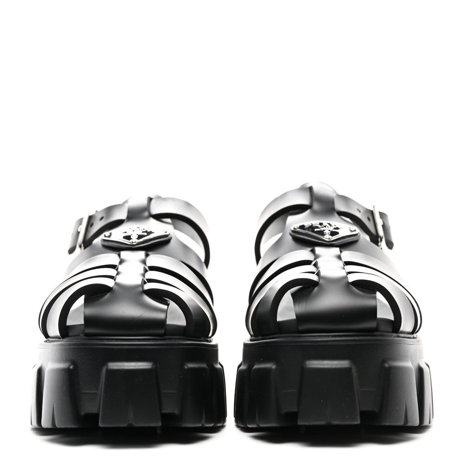 Prada Foam Rubber Triangle Logo Monolith 55mm Cage Sandals 37 Black 2 of 8