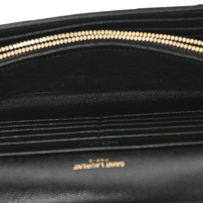 Saint Laurent Grain De Poudre Matelasse Chevron Monogram Chain Wallet Black 6 of 10