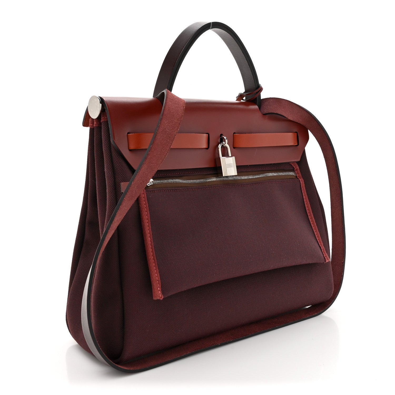Hermes Military Toile Vache Hunter Herbag Zip 31 PM Chocolate Rouge H Cuivre 4 of 12
