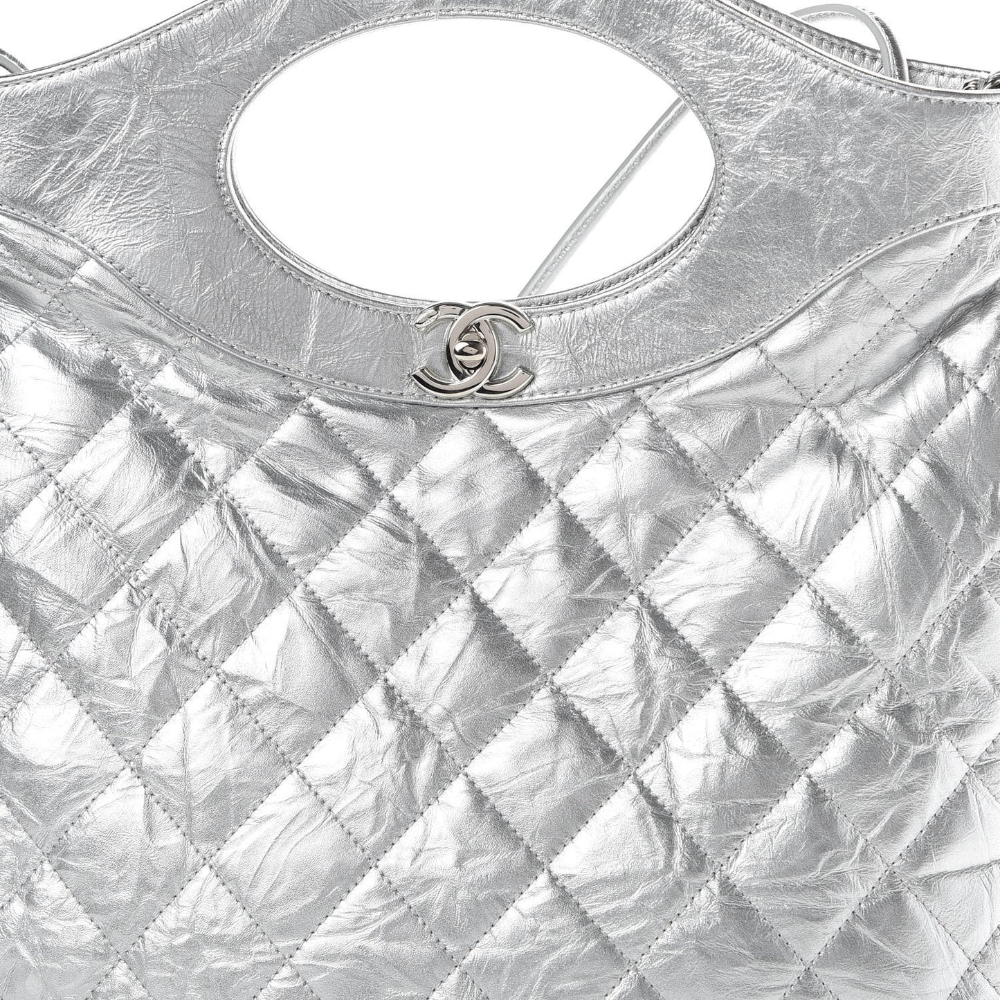 Metallic Crumpled Calfskin Small 31 Shopping Bag Silver