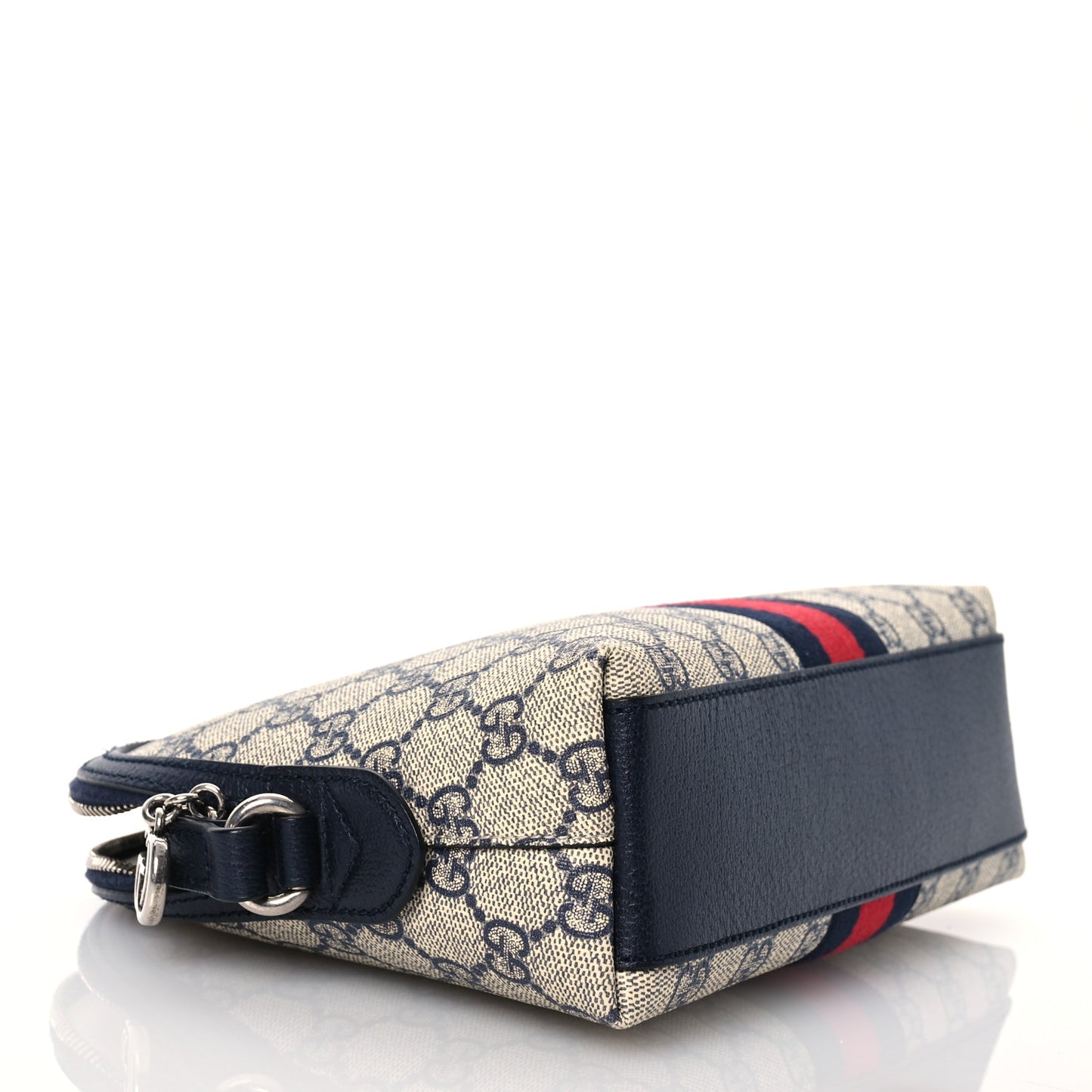 GG Supreme Monogram Textured Dollar Calfskin Web Small Ophidia Dome Shoulder Bag Beige Blue