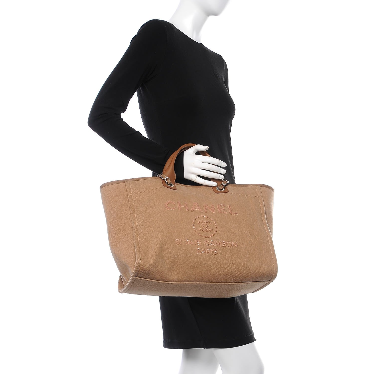 Chanel Canvas Sequin Large Deauville Tote Camel 2 of 9