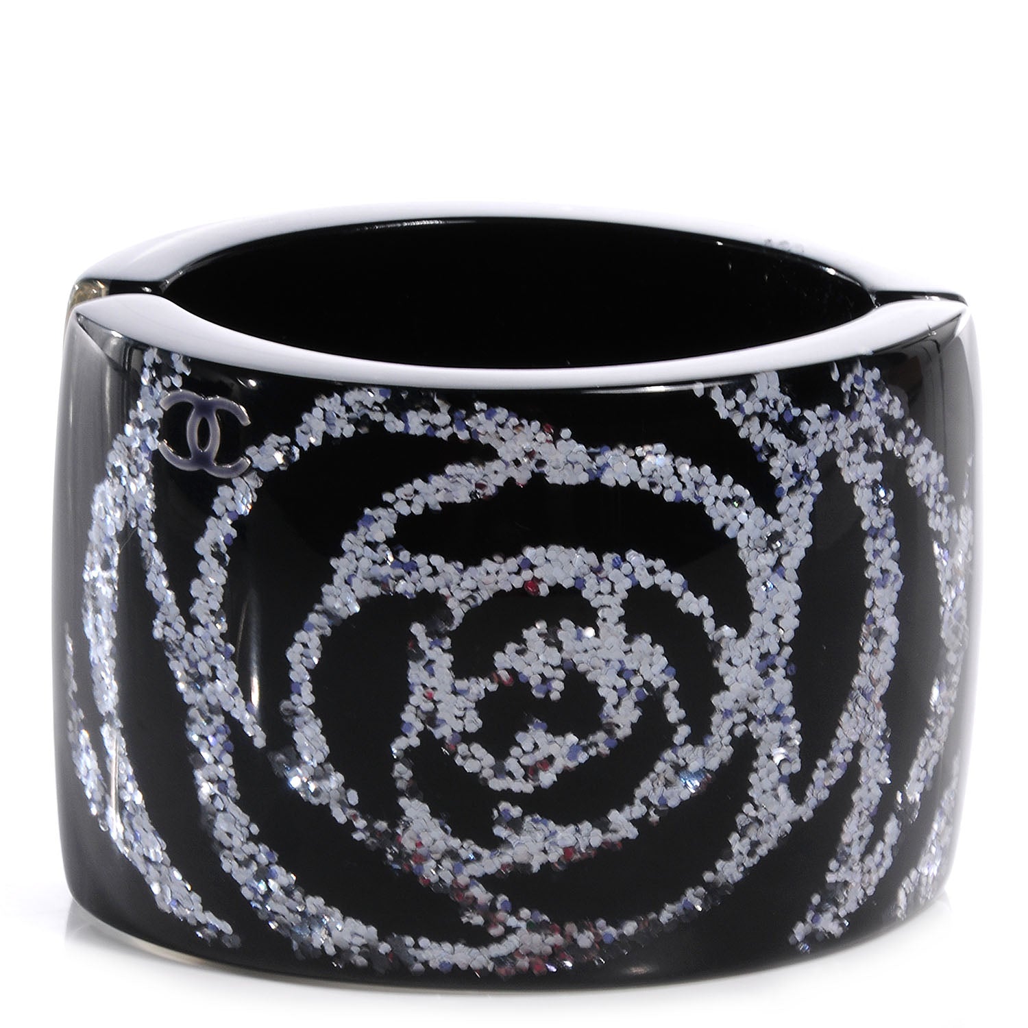 Chanel Resin Glitter CC Camellia Cuff Black 1 of 5