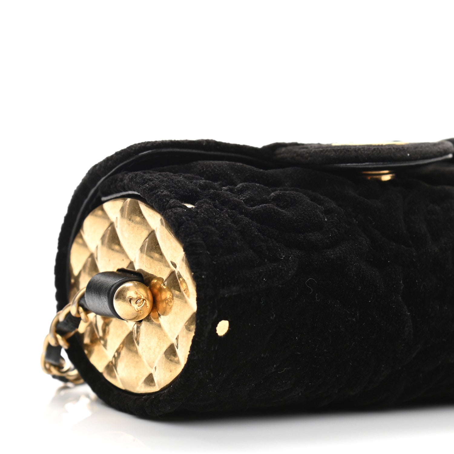 Chanel Velvet Camellia Embossed Jewel Belt Card Holder With Chain Black 5 of 11