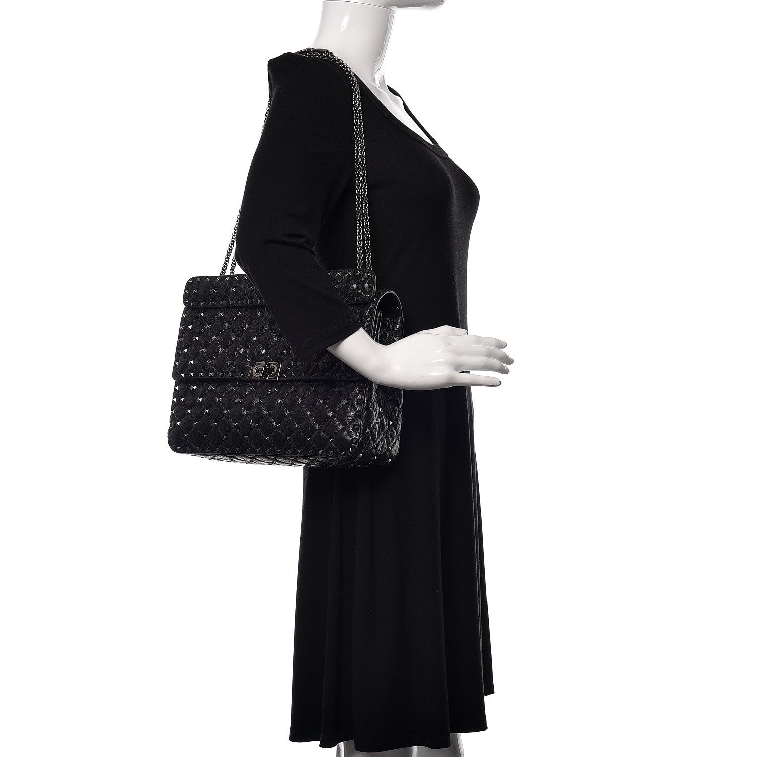 Valentino Garavani Craquele Nappa Large Rockstud Spike Shoulder Bag Black 2 of 10