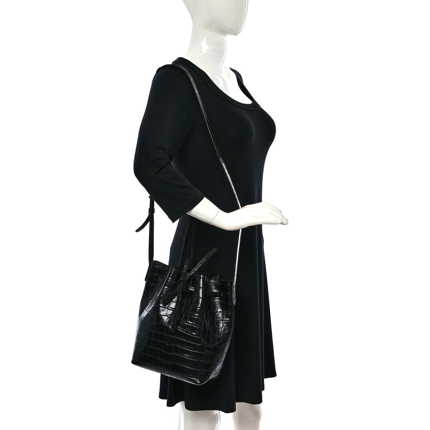 Mansur Gavriel Crocodile Embossed Bucket Bag Black 2 of 12