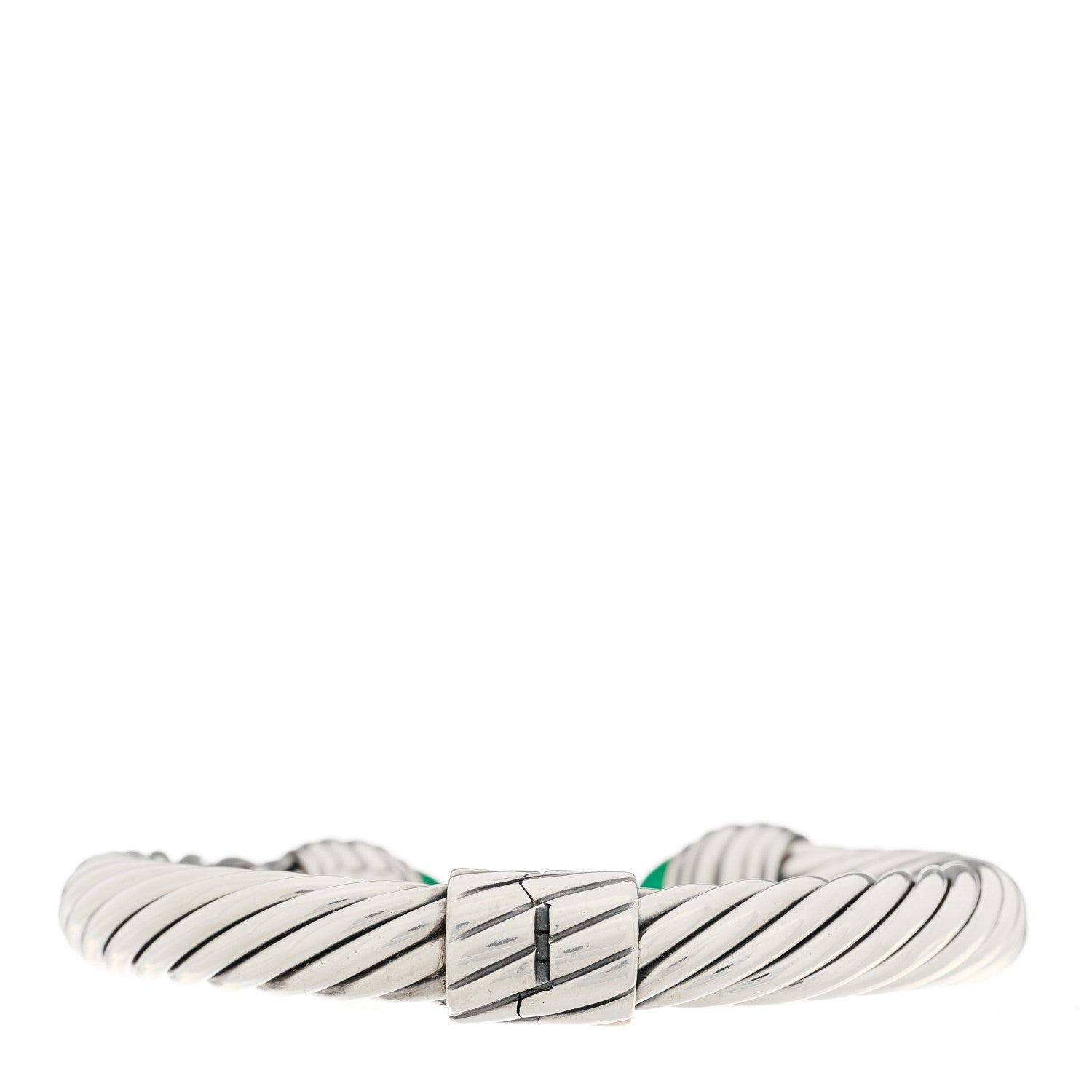 David Yurman Sterling Silver Green Onyx 10mm Cable Classics Hinged Bracelet 2 of 3