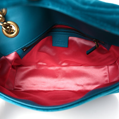 Gucci Velvet Matelasse Small GG Marmont Shoulder Bag Pavone Cyan 5 of 10
