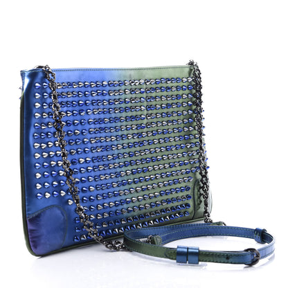 Christian Louboutin Patent Scarabe Loubiposh Spikes Chain Clutch Ocean Amazon 3 of 11