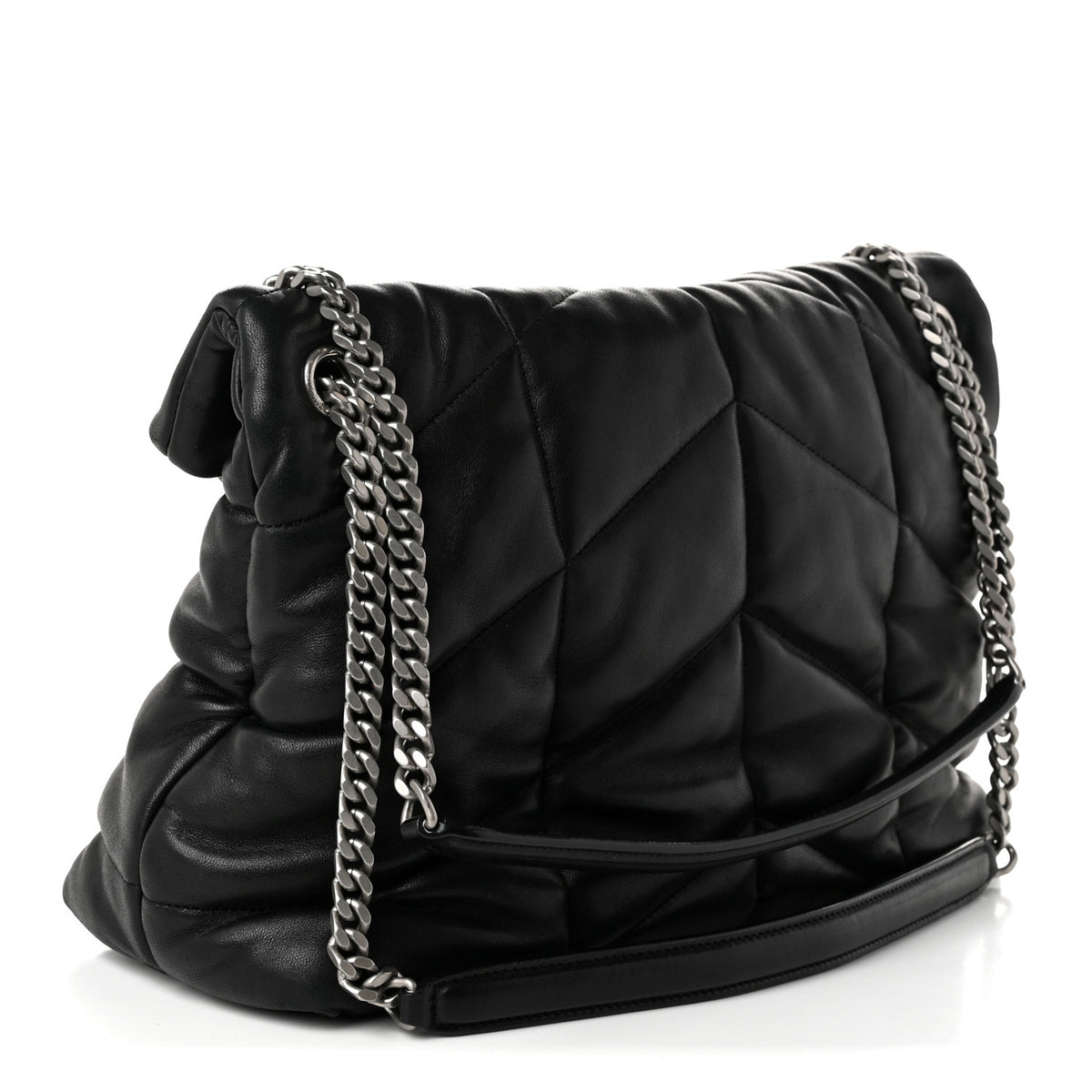 Lambskin Quilted Medium Loulou Puffer Monogram Chain Satchel Black
