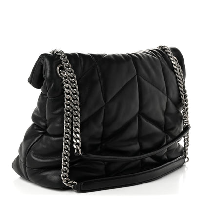 Saint Laurent Lambskin Quilted Medium Loulou Puffer Monogram Chain Satchel Black 3 of 10