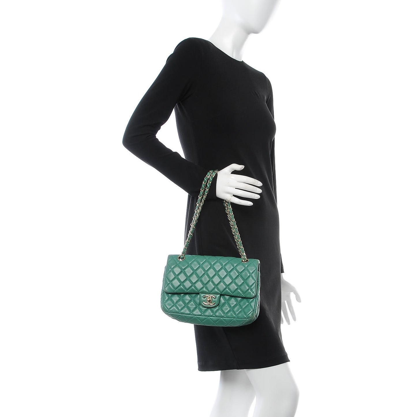 Lambskin Quilted Medium Double Flap Green