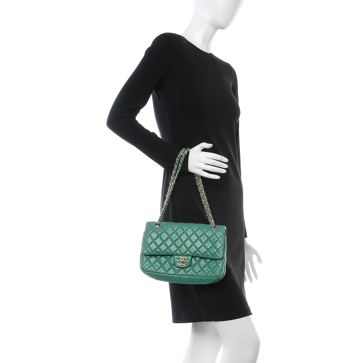 Chanel Lambskin Quilted Medium Double Flap Green 2 of 9