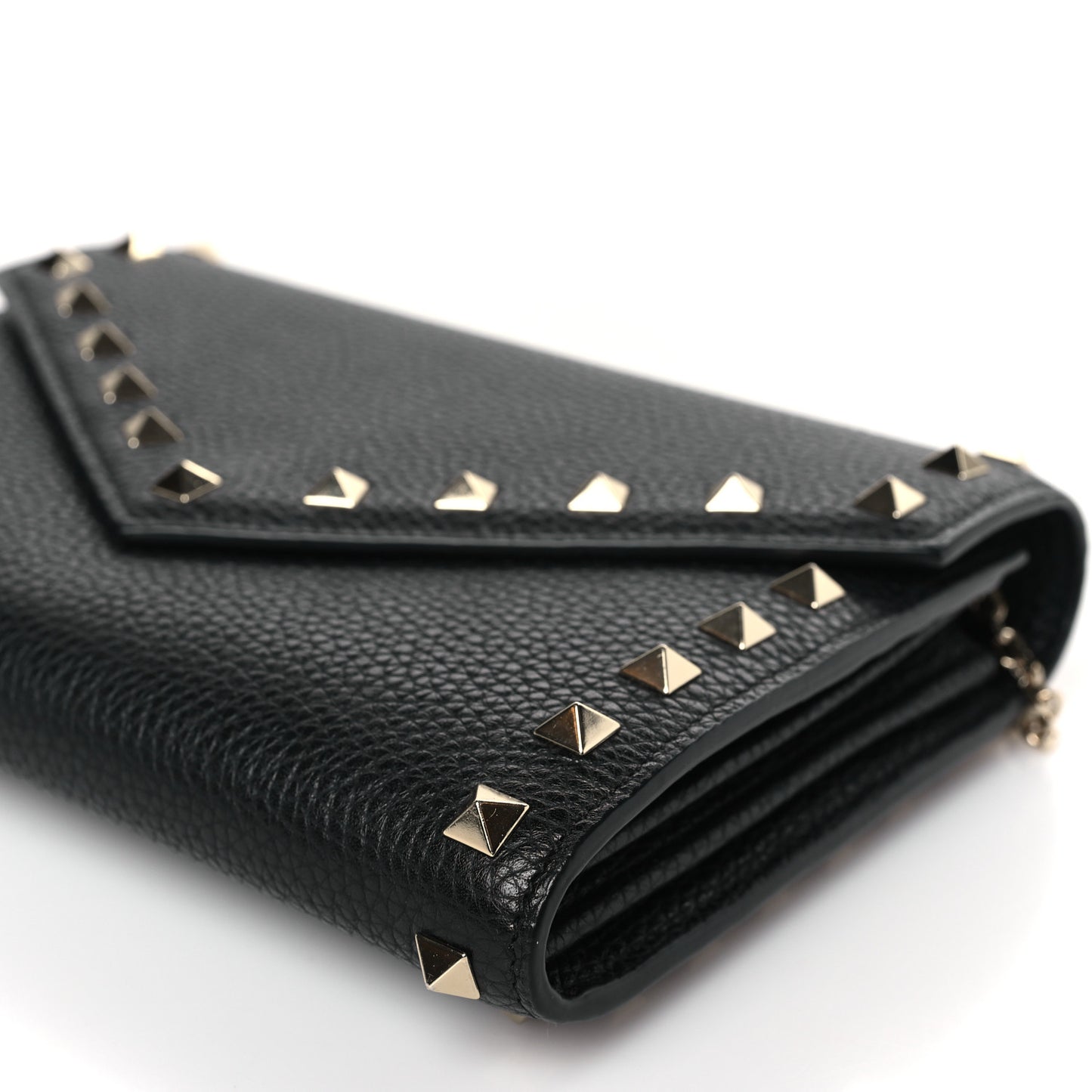 Pebbled Calfskin Rockstud Envelope Wallet On Chain Black