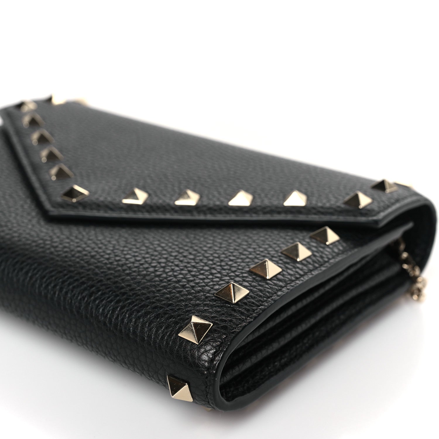 Valentino Garavani Pebbled Calfskin Rockstud Envelope Wallet On Chain Black 8 of 8