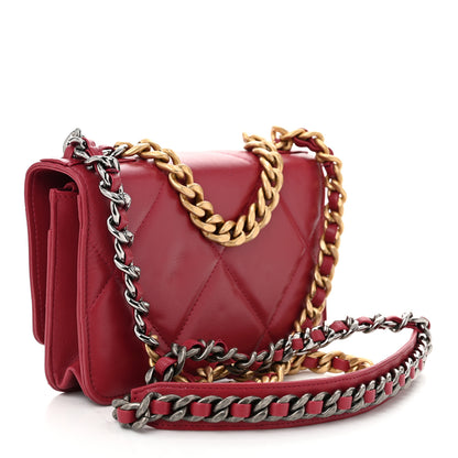 Chanel Shiny Goatskin Quilted Chanel 19 Wallet On Chain WOC Red 3 of 12