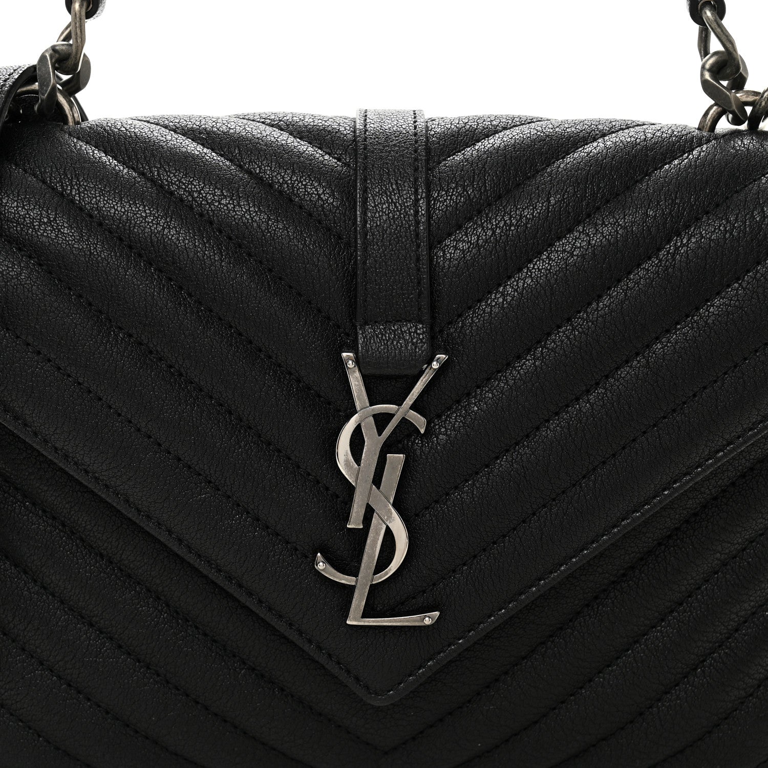 Saint Laurent Sheepskin Matelasse Chevron Monogram Medium College Bag Black 9 of 11